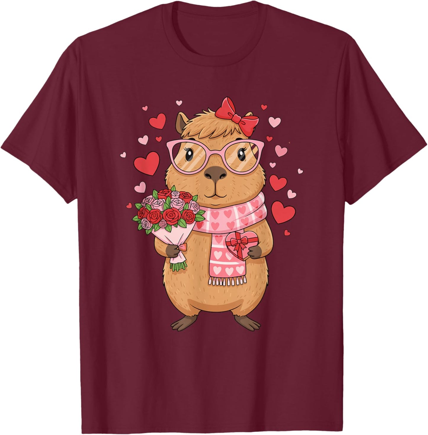 Valentine Capybara Leopard Heart Women Girl T-Shirt - T-Shirt | Maroon