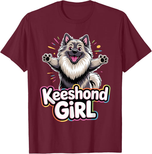 Keeshond Girl Cartoon Dutch Canine Pup Pet Dog Breed T-Shirt - T-Shirt | Maroon
