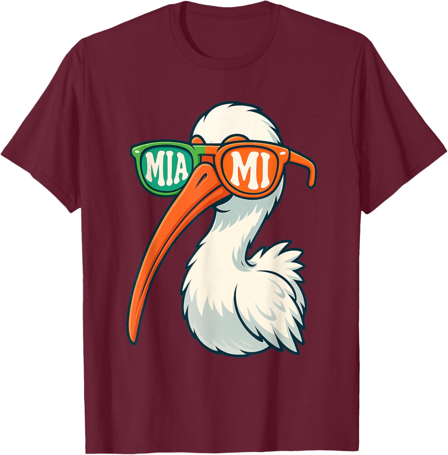 White Ibis with Sunglasses American Vintage Style T-Shirt - T-Shirt | Maroon