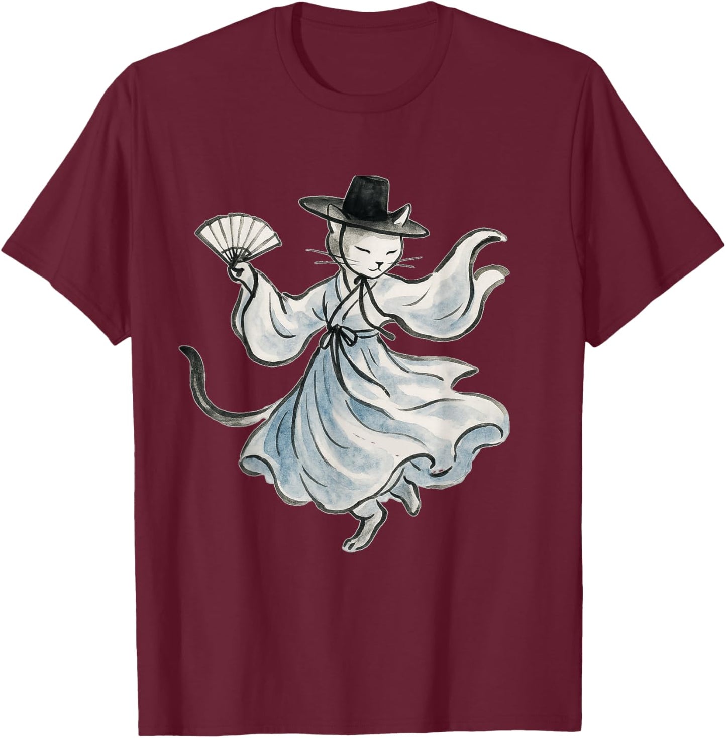 Artistic Dancing Korean Cat T-Shirt - T-Shirt | Maroon