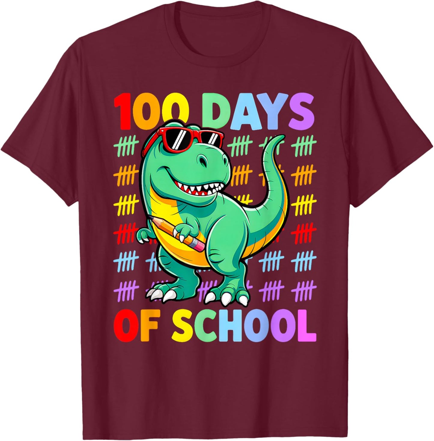 Dinosaur 100 Days of School Boys 100th Day of School Kids T-Shirt - T-Shirt | Maroon