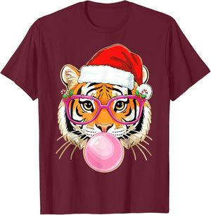 Tiger Christmas Bubble Gum Pink Sunglasses T-Shirt - T-Shirt | Maroon