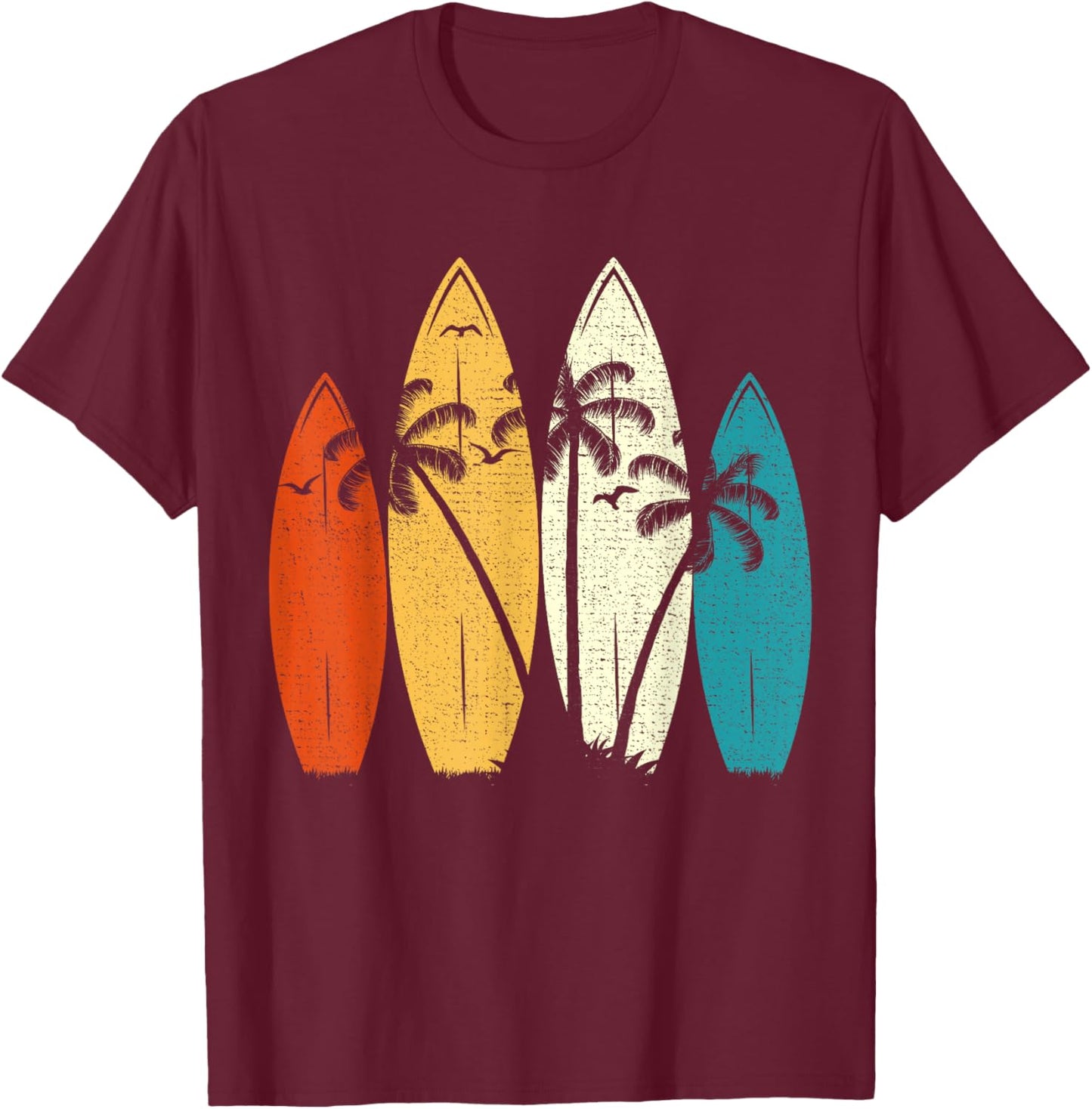 Vintage Surfboard Beach Surf Surfer Wave Surfing Graphic T-Shirt - T-Shirt | Maroon