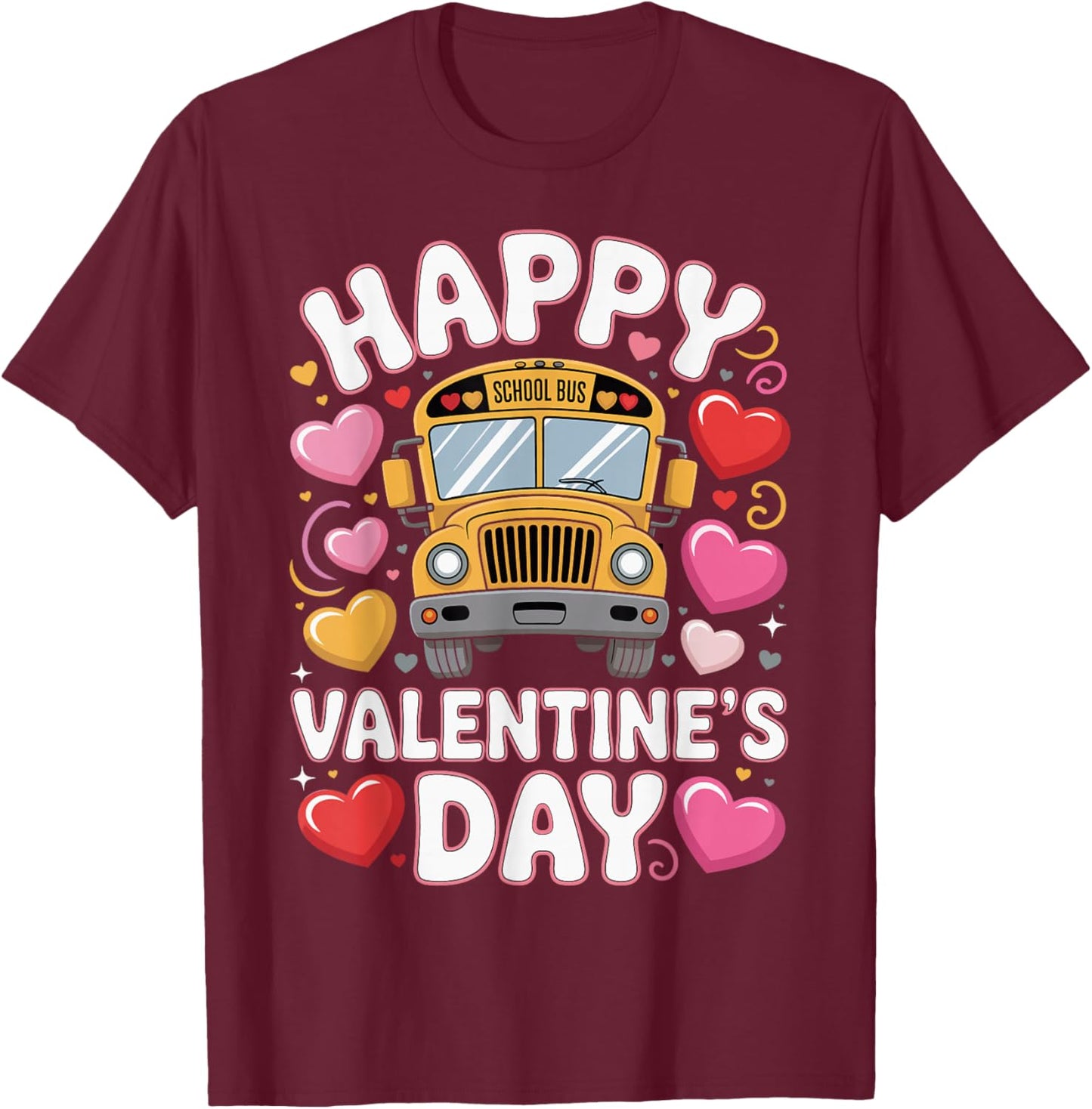 Bus Driver Valentine's Day School Bus Hearts Men Women Kids T-Shirt - T-Shirt | Maroon