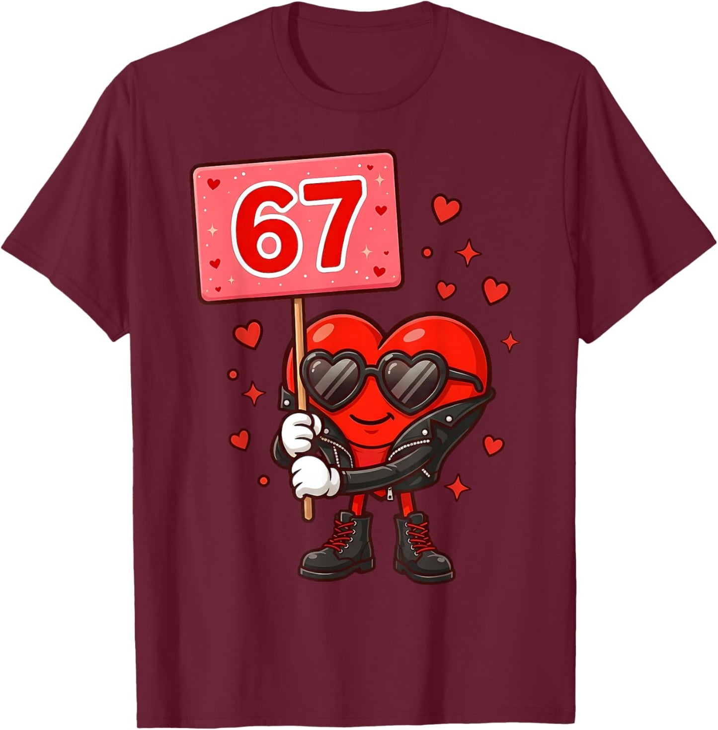 67 Six Seven Valentine Preppy Pink Heart Boys Girls Kids T-Shirt - T-Shirt | Maroon