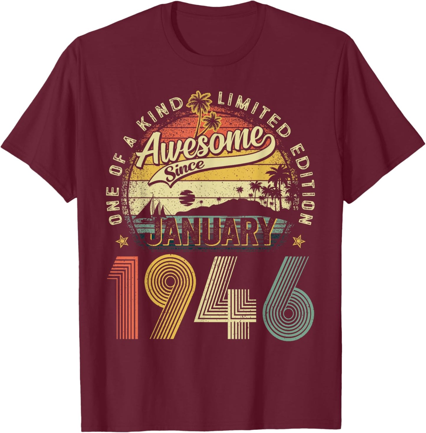 80 Year Old Vintage January 1946 80th Birthday Men Women Dad T-Shirt - T-Shirt | Maroon
