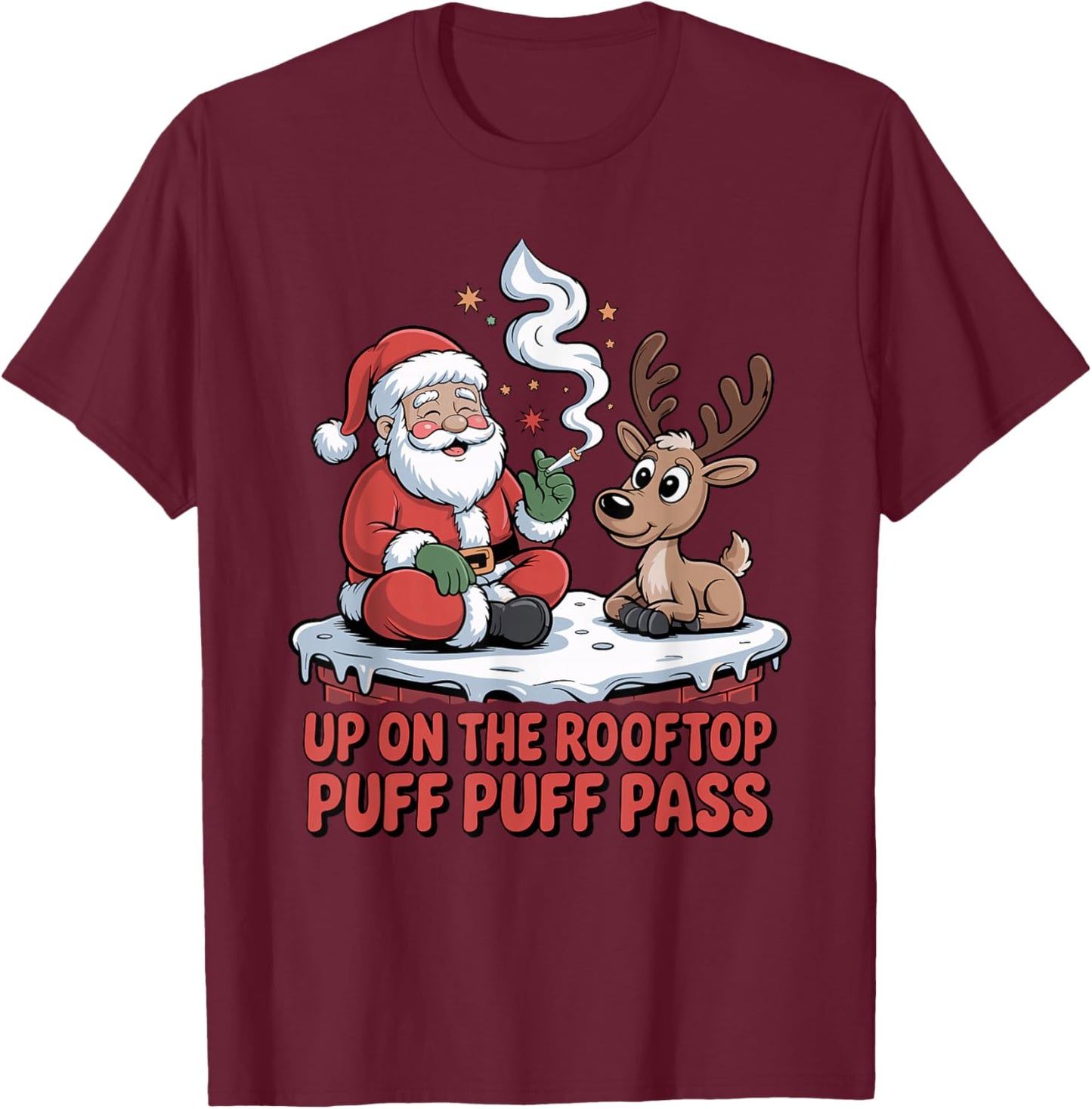 Santa Weed Funny 420 Stoner Christmas Cannabis Design T-Shirt - T-Shirt | Maroon