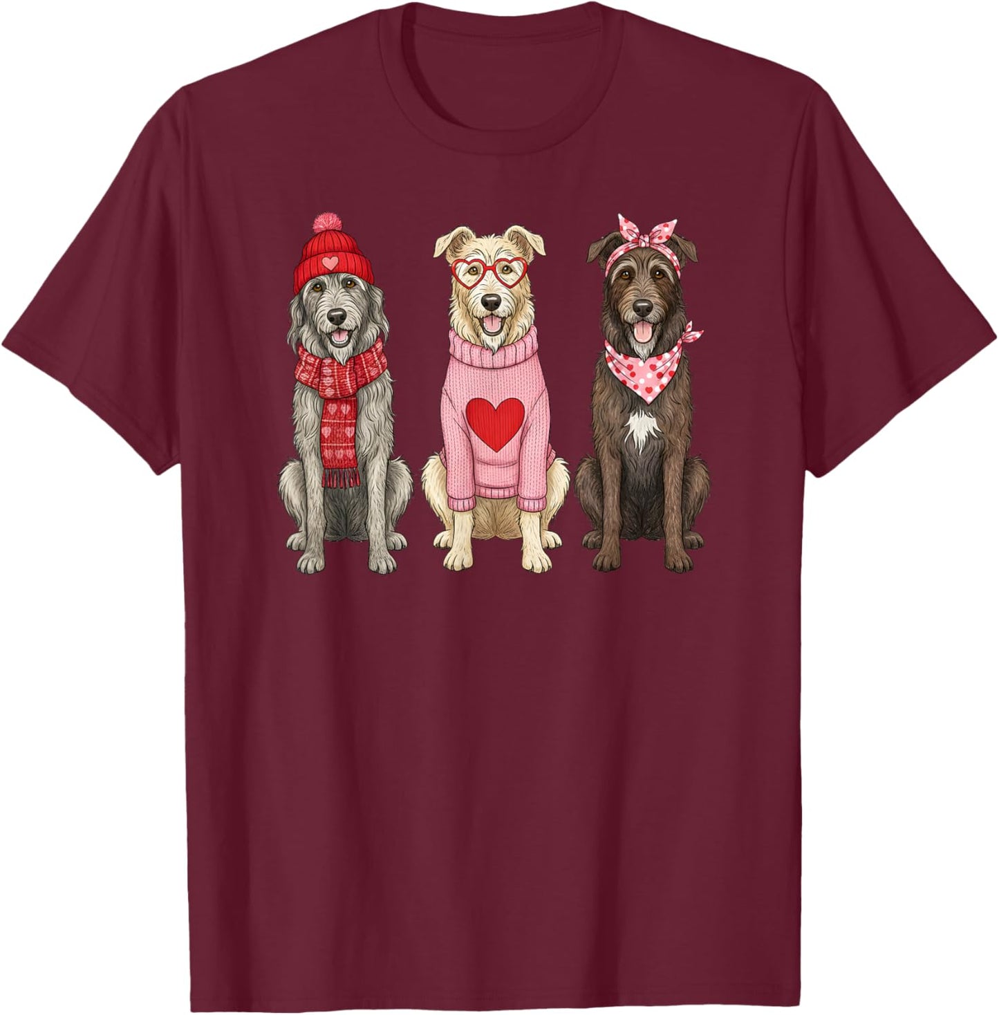Cute Irish Wolfhound Valentine Dog T-Shirt - T-Shirt | Maroon