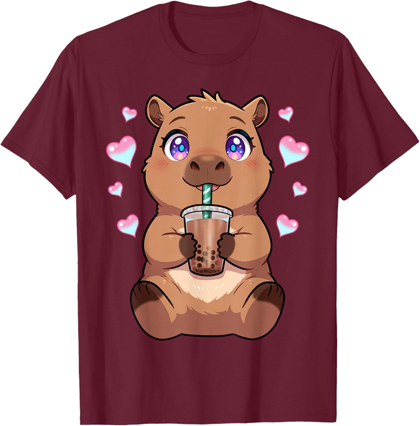 Kids Kawaii Capybara Graphic for Girls Capybara T-Shirt - T-Shirt | Maroon