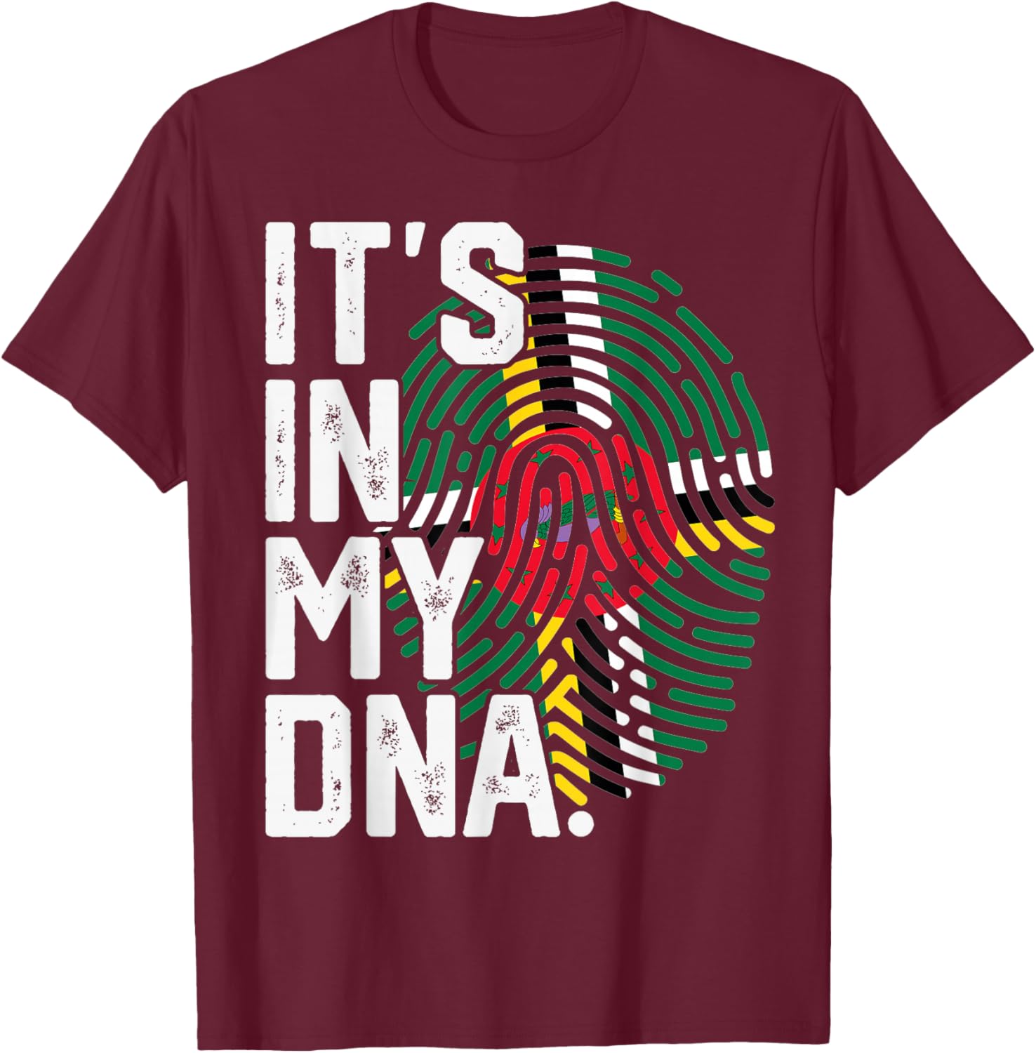 Dominica Roots Flag Fingerprint Graphic Patriotic T-Shirt - T-Shirt | Maroon