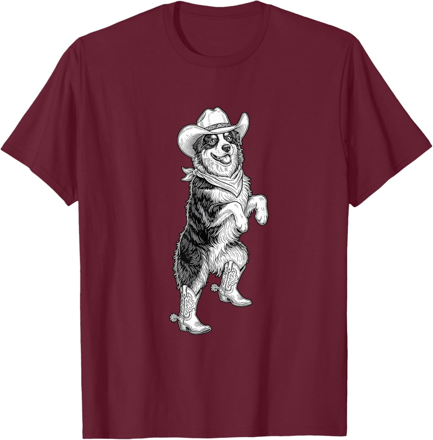 Howdy Australian Shepherd Cowboy Western Country Vintage T-Shirt - T-Shirt | Maroon