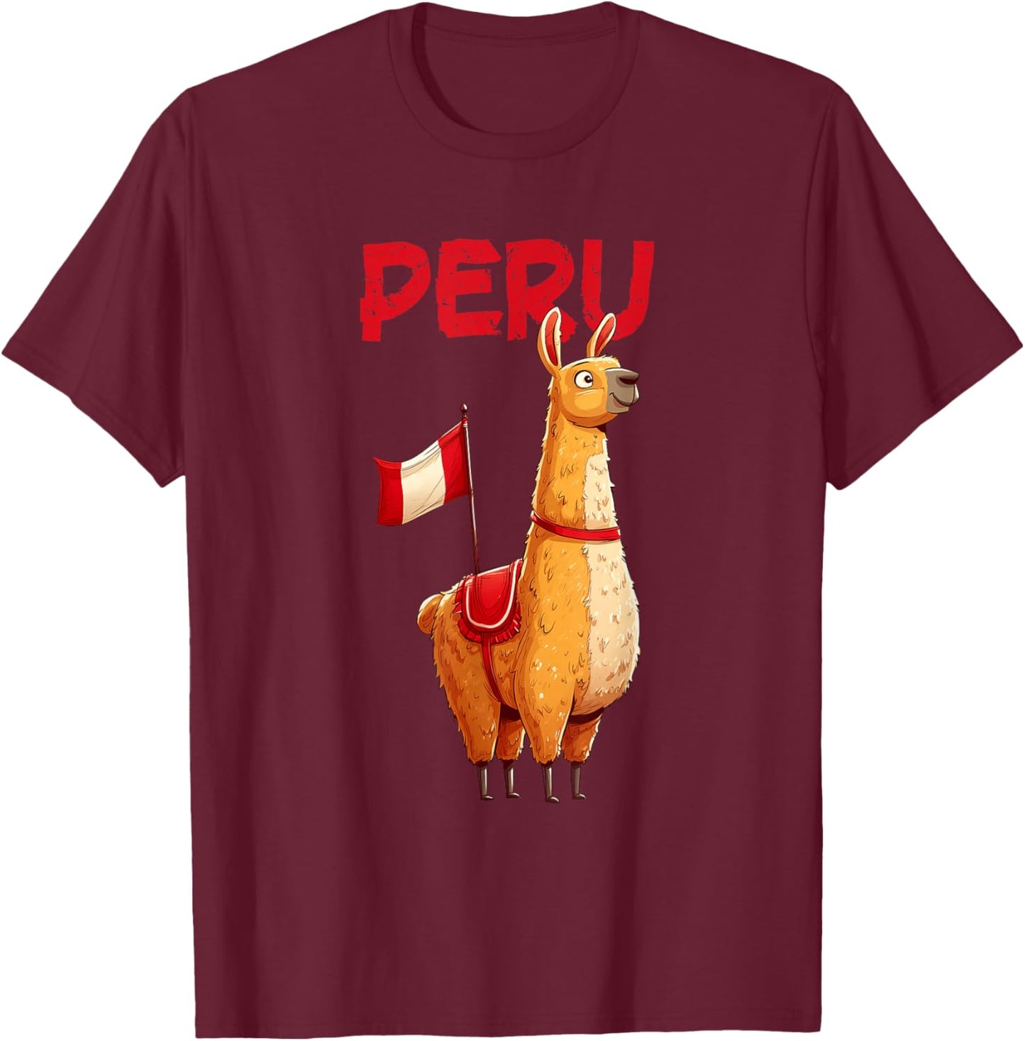 Pretty Llama with Peru Flag Costume T-Shirt - T-Shirt | Maroon