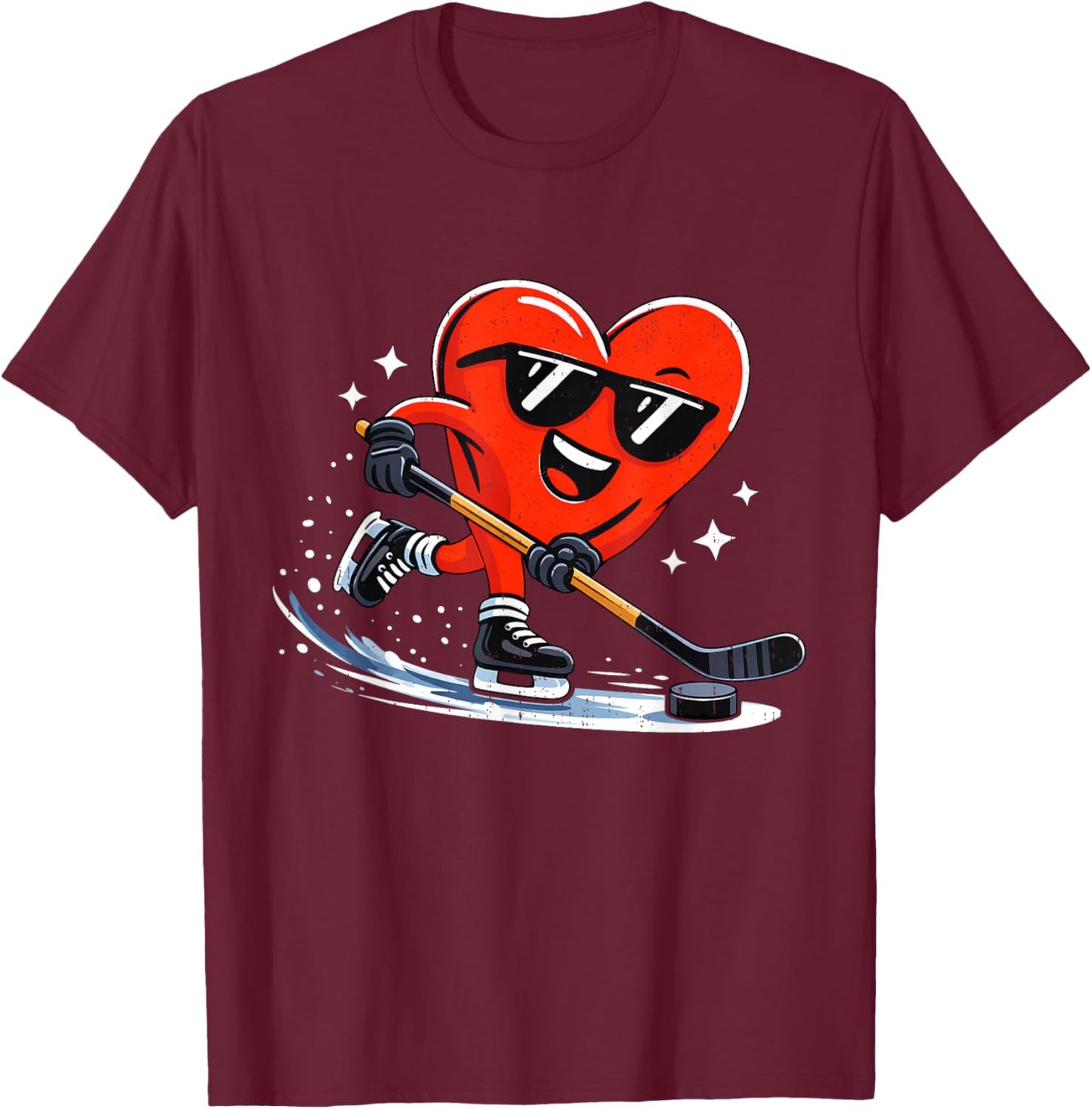 Valentine Hockey Heart Sport Valentines Day Men Boys Kids T-Shirt - T-Shirt | Maroon