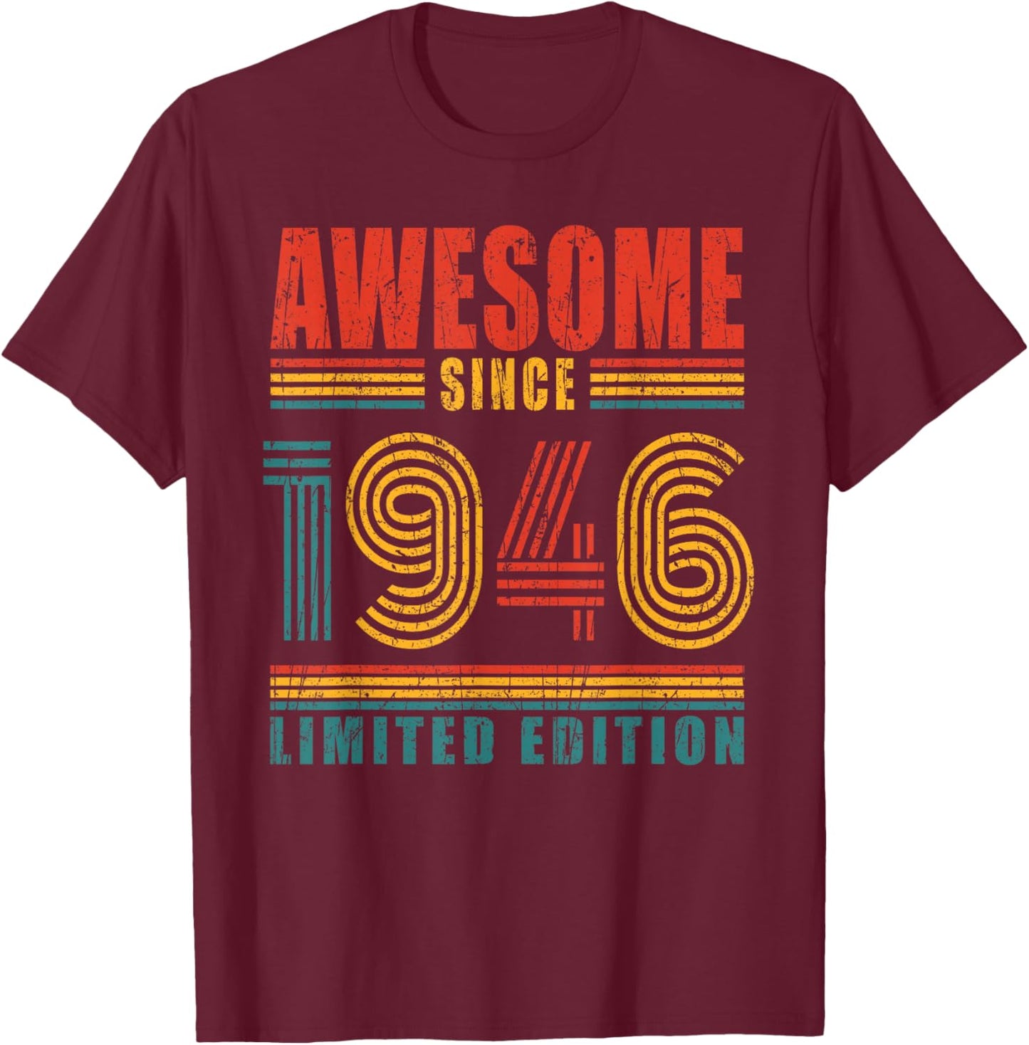 80th Birthday Awesome Since 1946 Vintage 80 Birthday T-Shirt - T-Shirt | Maroon