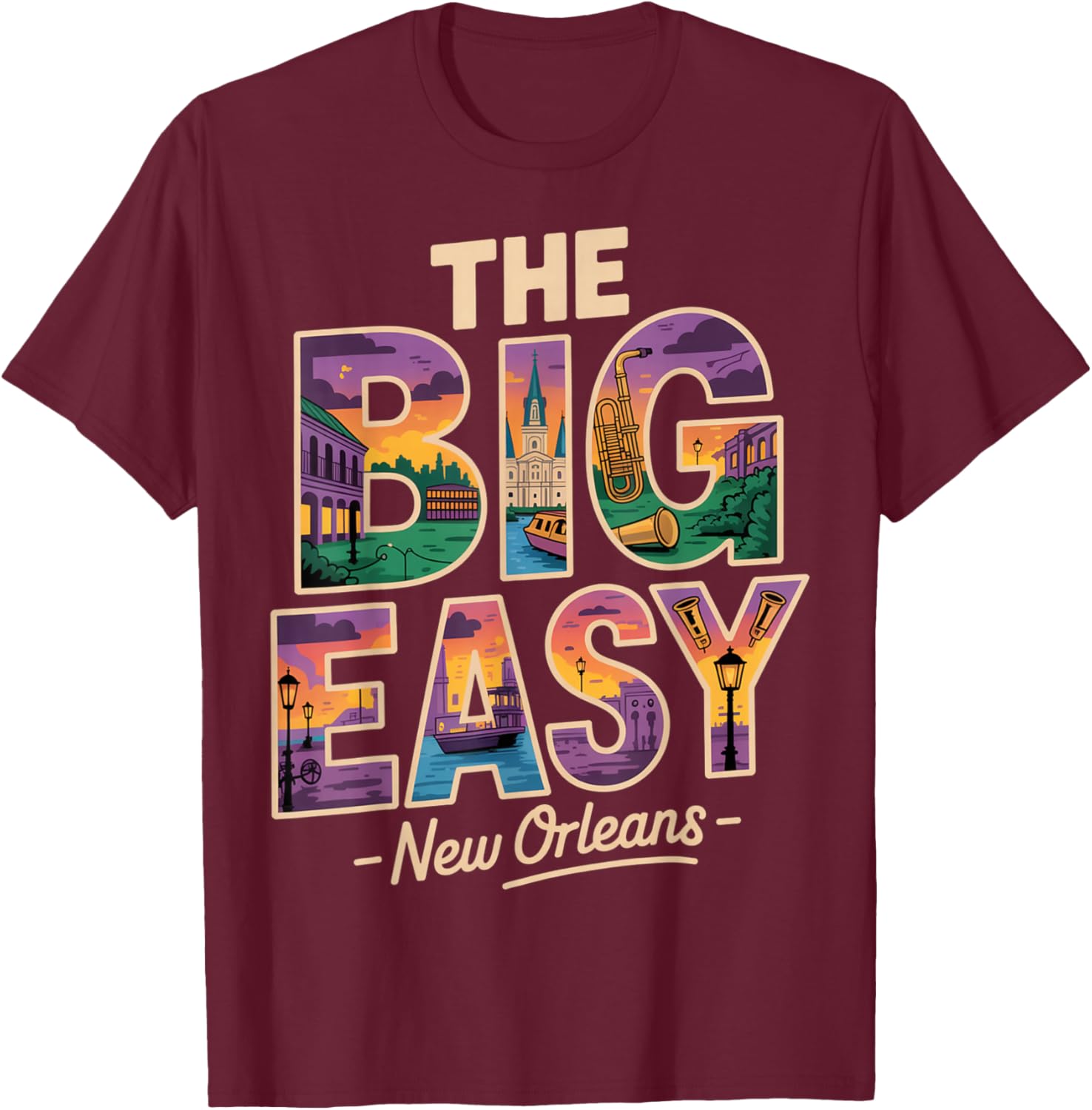The Big Easy New Orleans Vintage T-Shirt - T-Shirt | Maroon
