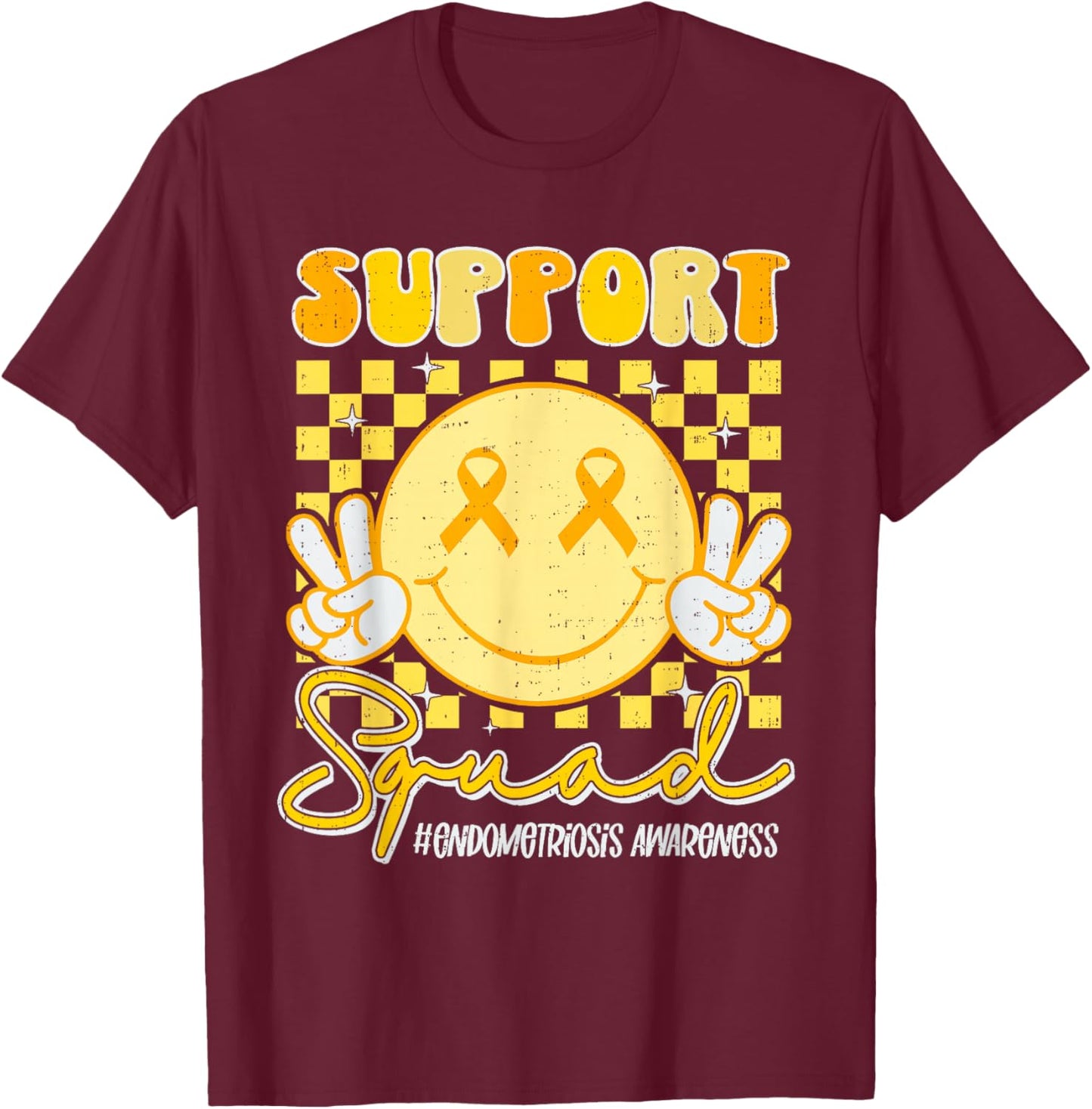Endometriosis Awareness Heart Yellow Ribbon Endo Support T-Shirt - T-Shirt | Maroon
