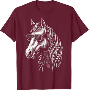 Girl Horse Sunglasses Horse Riding T-Shirt - T-Shirt | Maroon