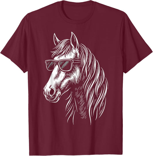 Girl Horse Sunglasses Horse Riding T-Shirt - T-Shirt | Maroon