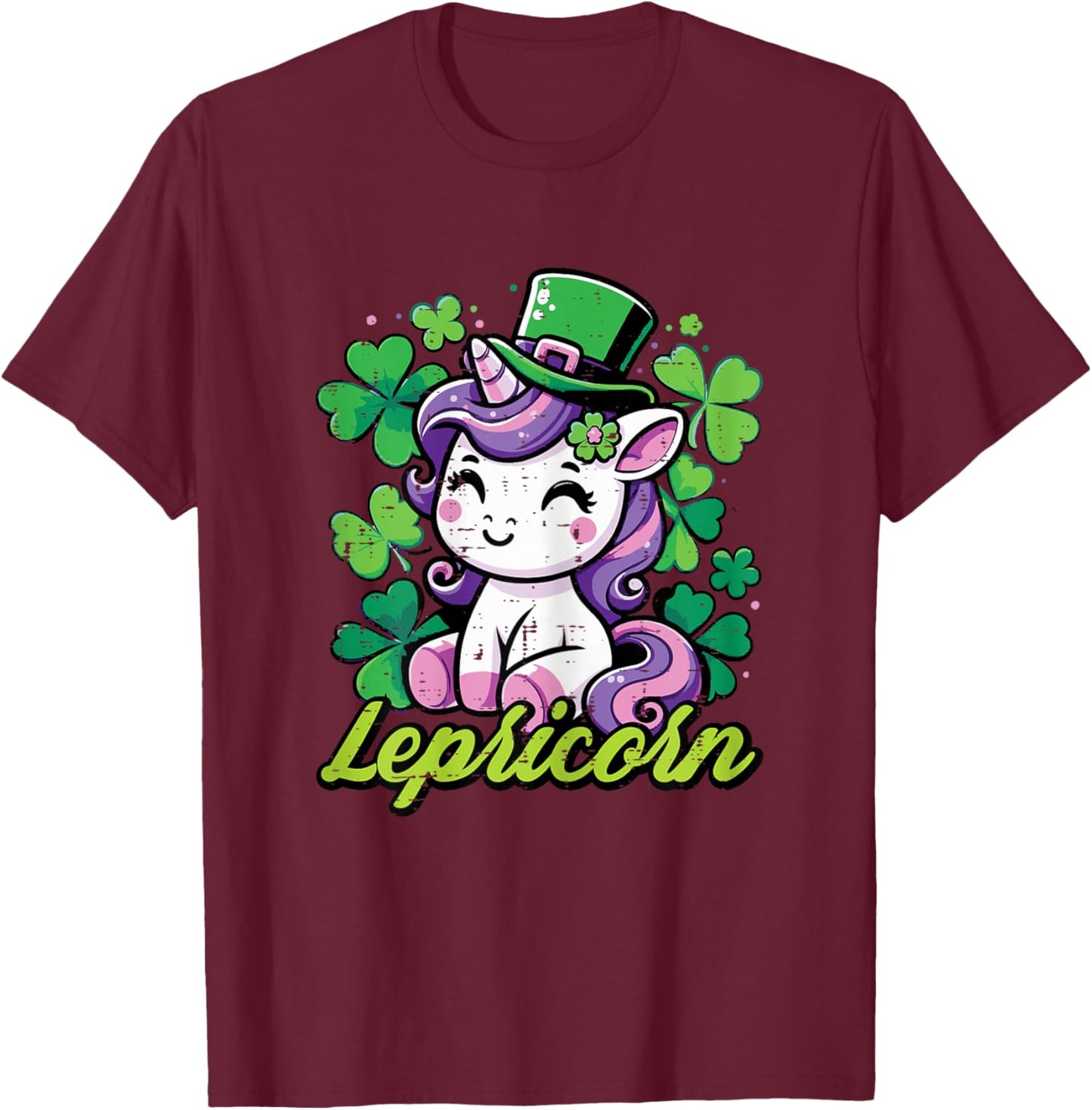 St Patricks Day Unicorn Lepricorn Saint Pattys Girls Kids T-Shirt - T-Shirt | Maroon