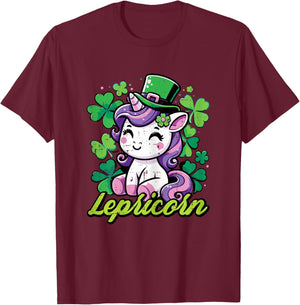 St Patricks Day Unicorn Lepricorn Saint Pattys Girls Kids T-Shirt - T-Shirt | Maroon