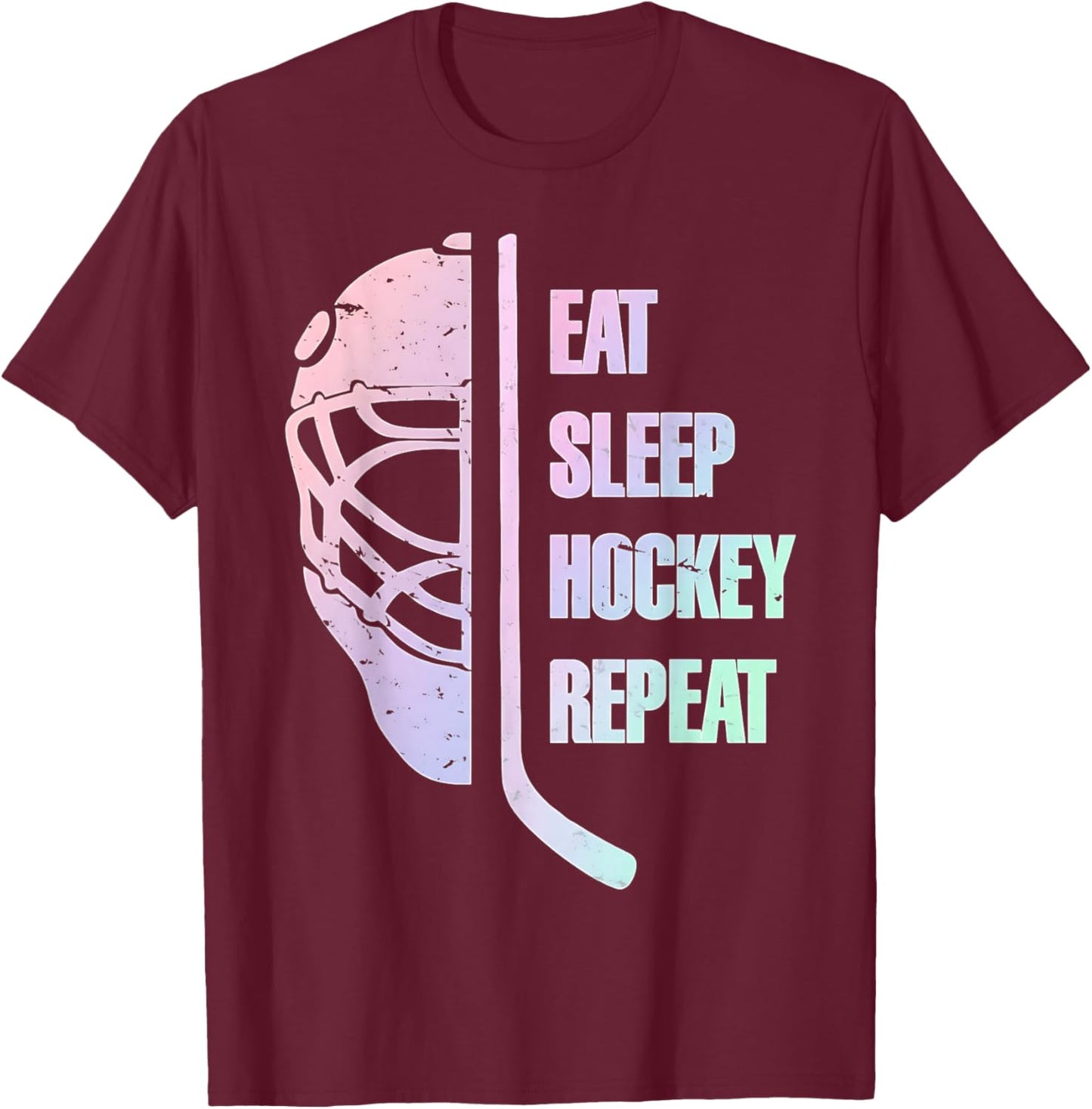 Eat Sleep Hockey Repeat Teens Cute Pastel Gradient Hockey T-Shirt - T-Shirt | Maroon