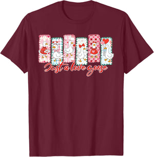 Valentine Just A Love Goose Duck Silly Goose Men Women Kid T-Shirt - T-Shirt | Maroon