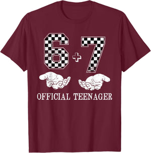 6+7 Official Teenager 13th Birthday 13 Year Old Boys Kids T-Shirt - T-Shirt | Maroon