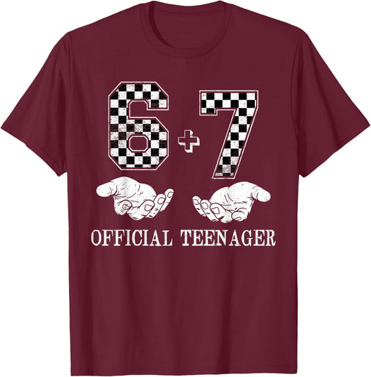 6+7 Official Teenager 13th Birthday 13 Year Old Boys Kids T-Shirt - T-Shirt | Maroon