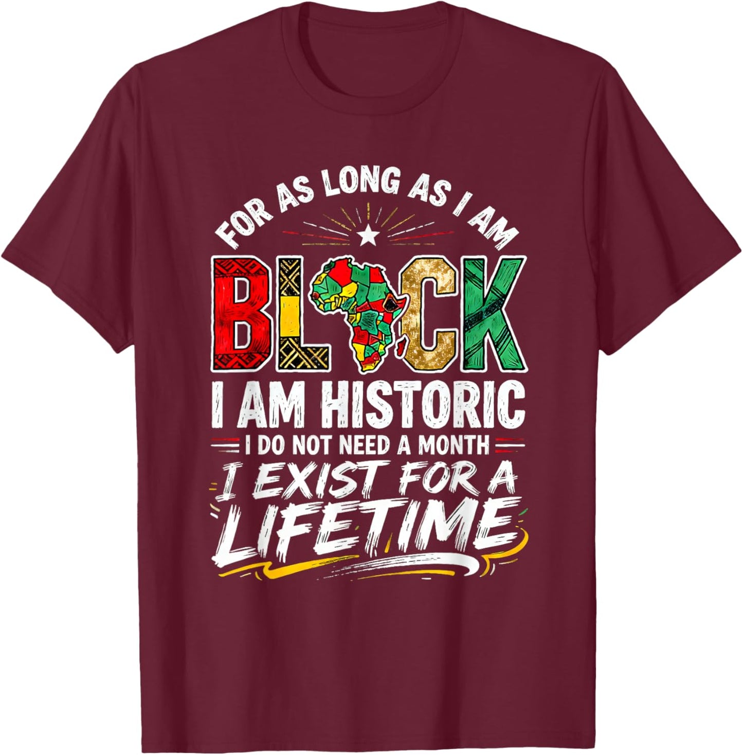 for As LongAs I Am Black Historic Lifetime African Quote T-Shirt - T-Shirt | Maroon