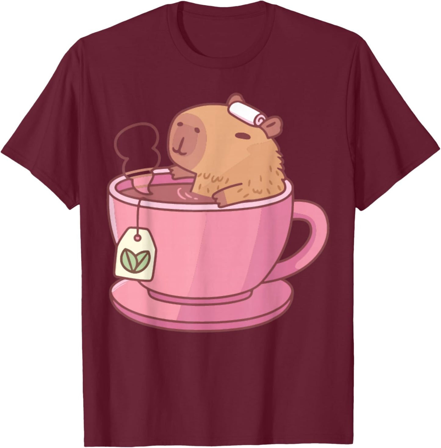 Cute Capybara Tea Aesthetic Women Girls Cozy T-Shirt - T-Shirt | Maroon