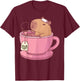 Cute Capybara Tea Aesthetic Women Girls Cozy T-Shirt - T-Shirt | Maroon