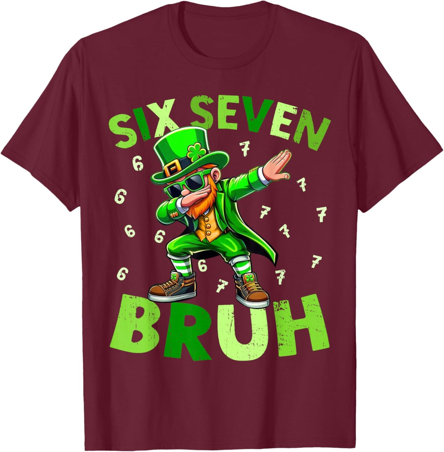 Six Seven Bruh St Patricks Day Shirt Dabbing Leprechaun Kids T-Shirt - T-Shirt | Maroon