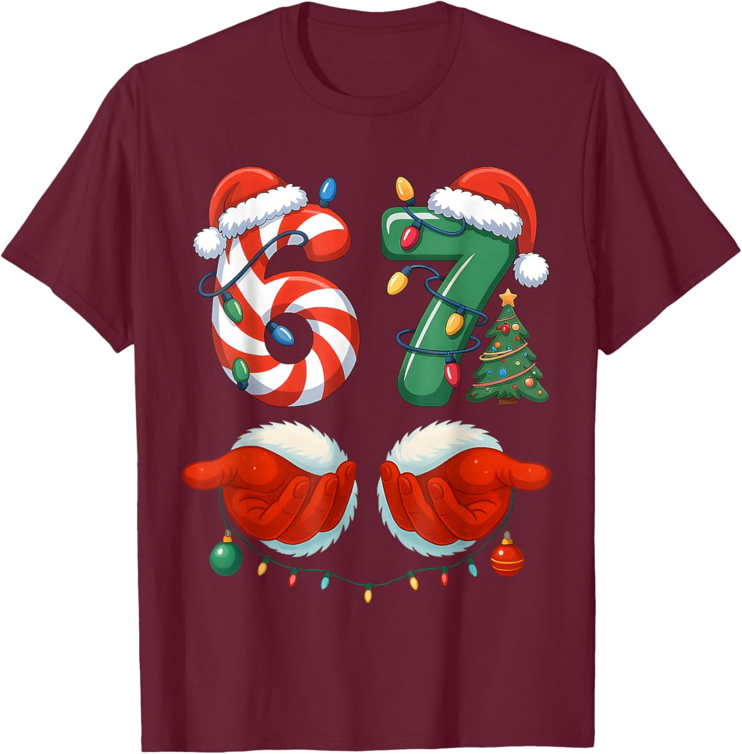 67 Christmas 6 7 Meme Pajamas Holiday Gen Alpha Slang T-Shirt - T-Shirt | Maroon