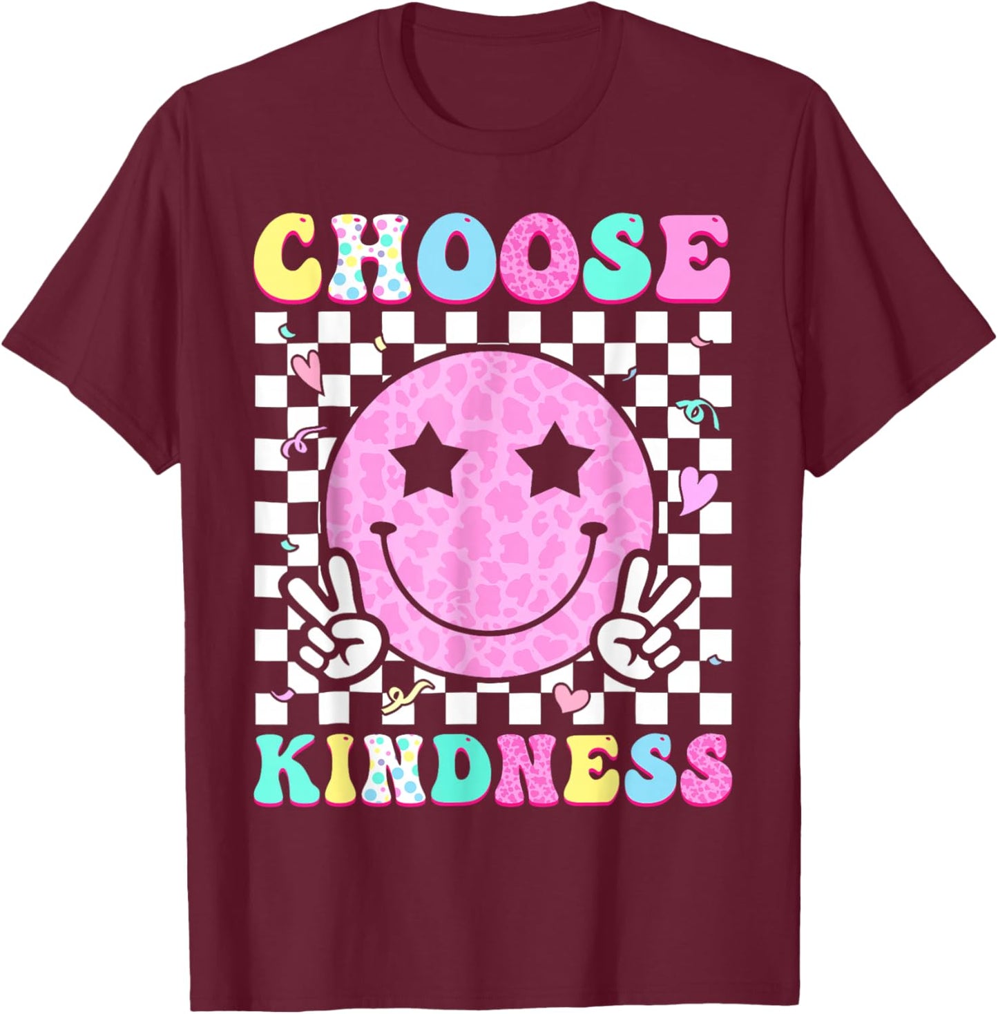Groovy Choose Kindness Retro Be Kind Inspirational T-Shirt - T-Shirt | Maroon