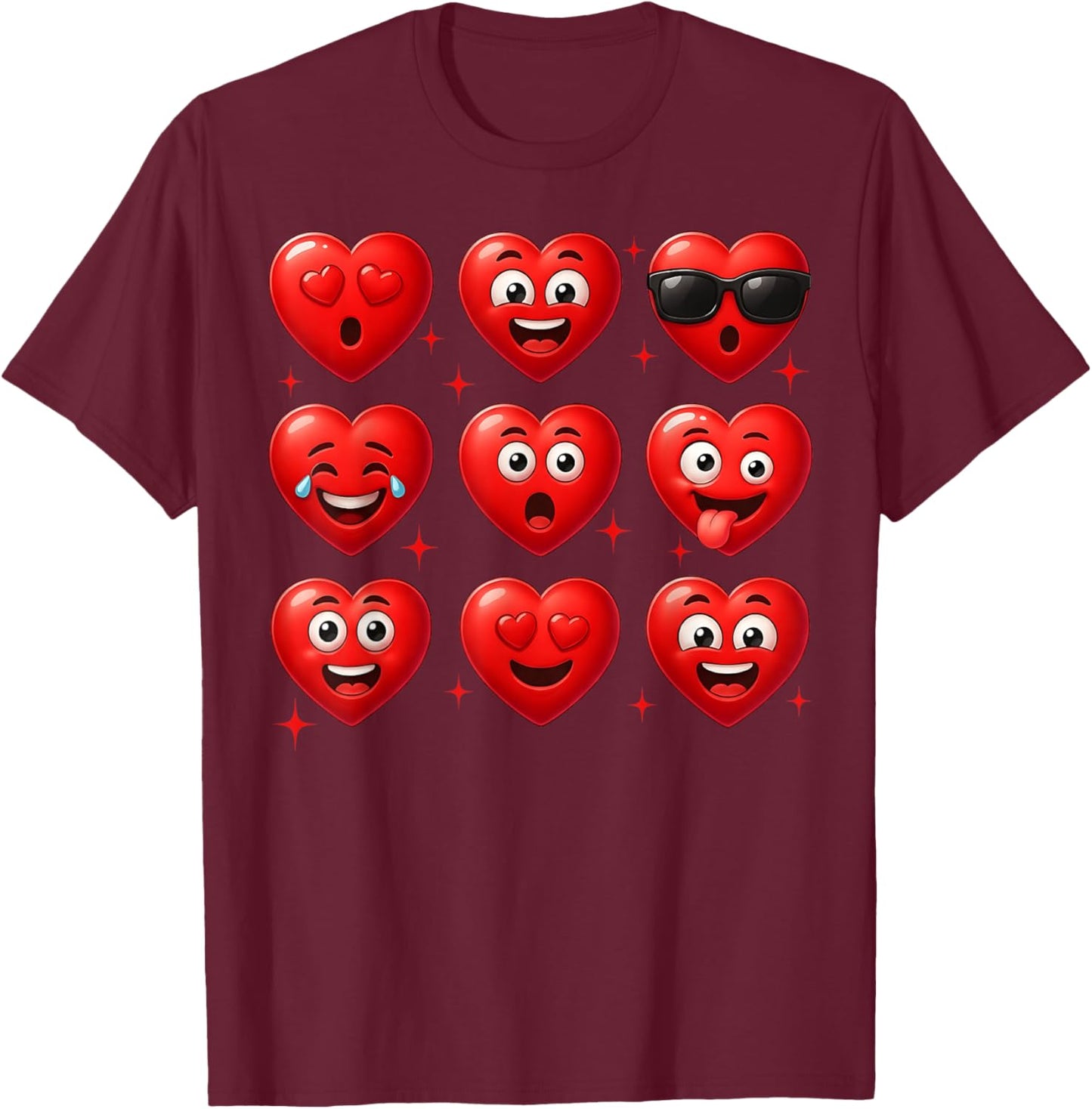 Silly Faces Hearts Funny Valentines Day Boys Girls T-Shirt - T-Shirt | Maroon