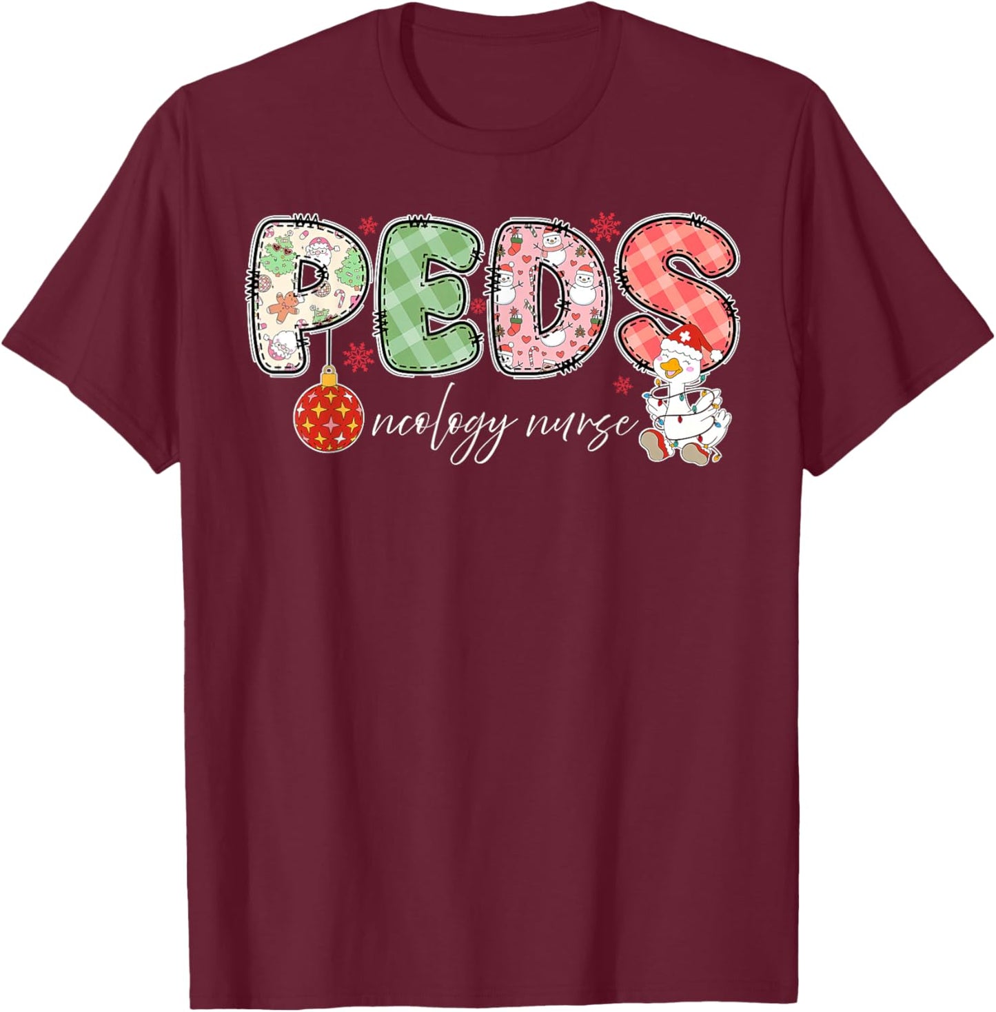 PEDS Oncology Nurse Silly Goose Christmas Pediatric Hem Onc T-Shirt - T-Shirt | Maroon