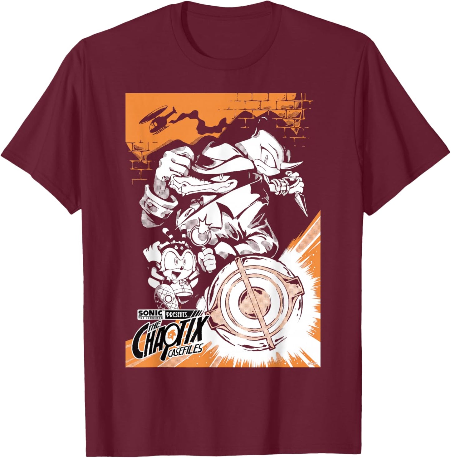 Sonic The Hedgehog Chaotix Casefiles Main Art T-Shirt - T-Shirt | Maroon
