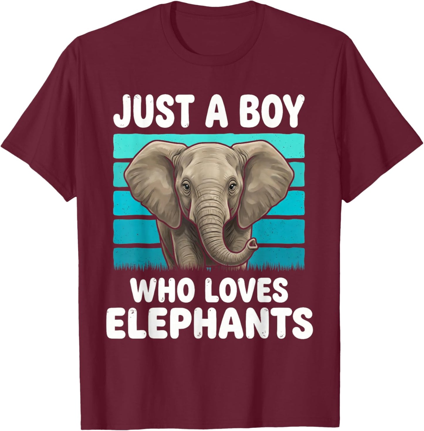 Just a Boy Who Loves Elephants Funny Elephant Lover Kid Boys T-Shirt - T-Shirt | Maroon