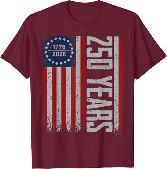 Vintage 250 Years American 1776-2026 250th Birthday USA T-Shirt - T-Shirt | Maroon