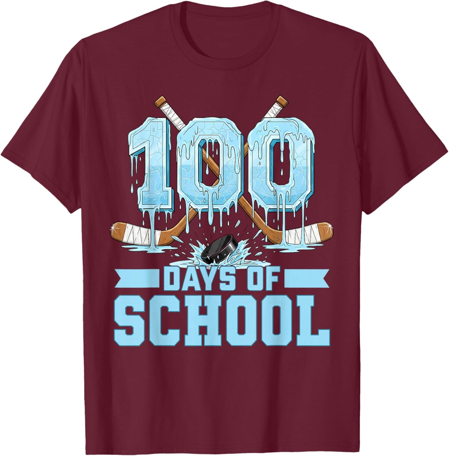 100 Days of School Hockey Drip 100th Day of School Boys Kids T-Shirt - T-Shirt | Maroon