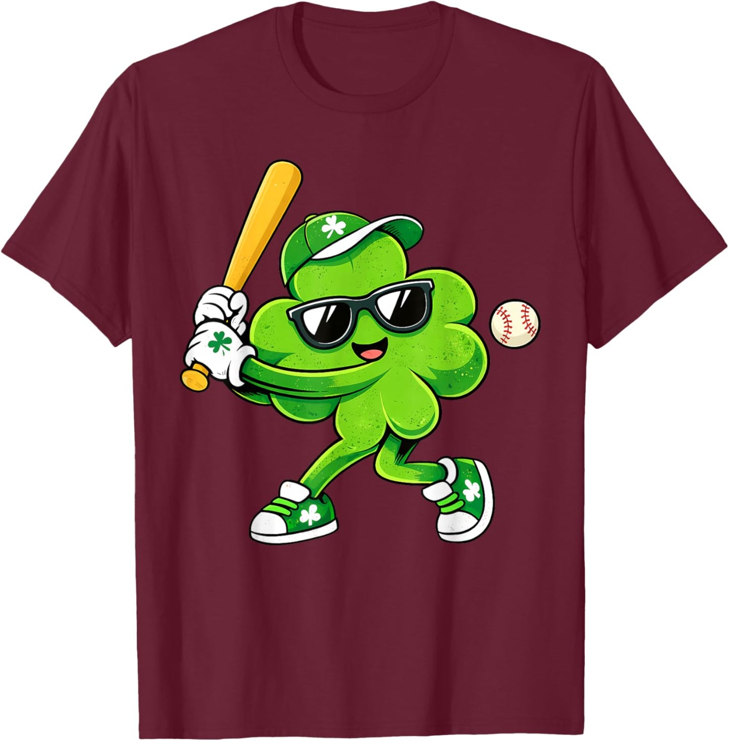 Lucky Shamrock Playing Baseball Funny St Patrick's Kids Boys T-Shirt - T-Shirt | Maroon