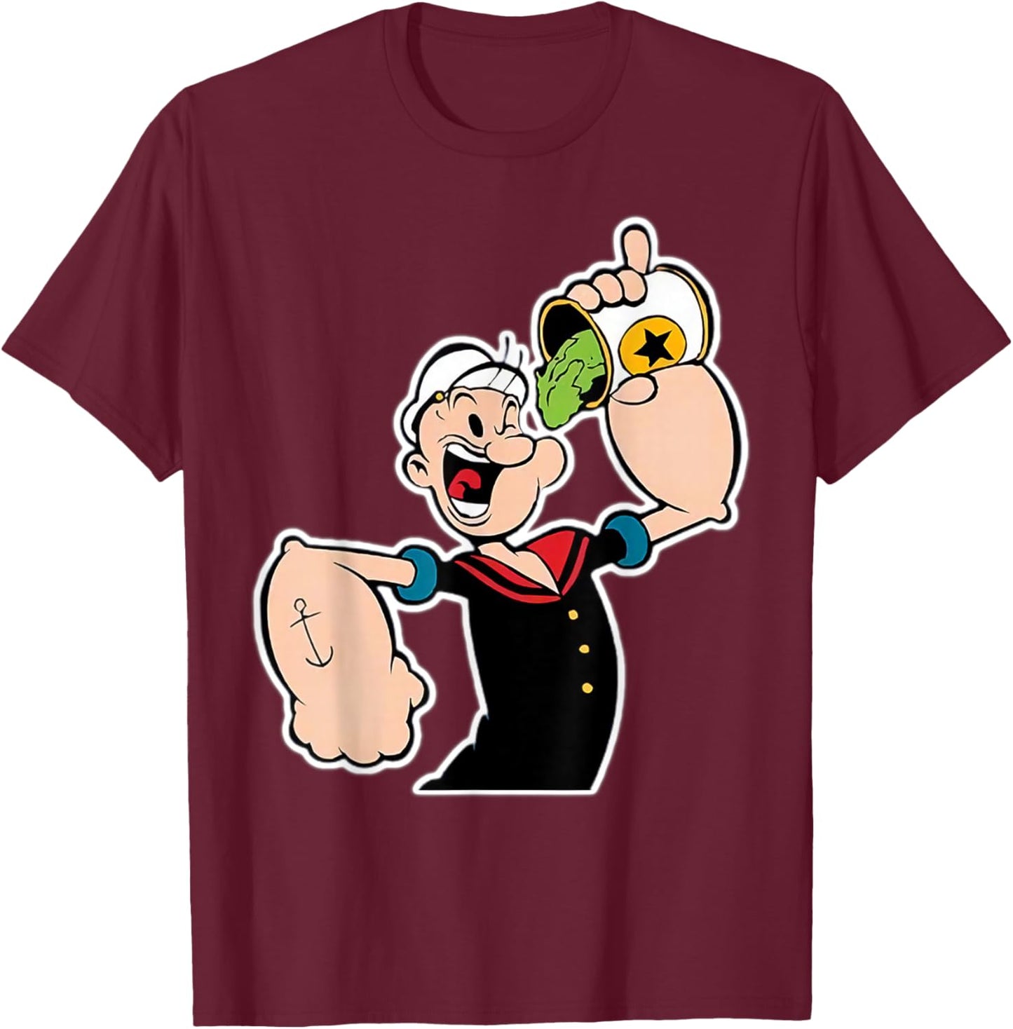 Classic Pop Eye Cartoon Eating Spinach Vintage T-Shirt - T-Shirt | Maroon