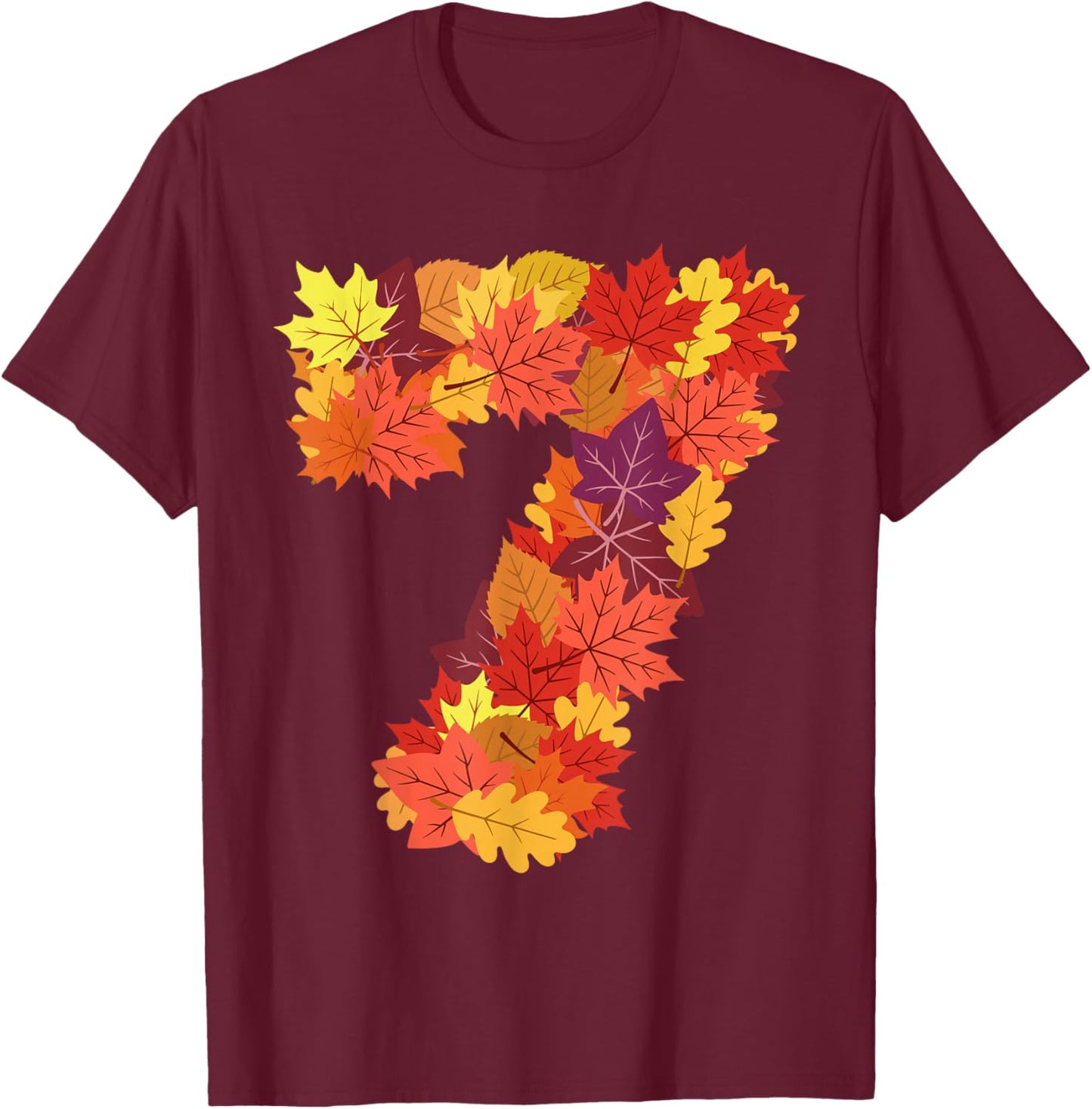 Number 7 7th Birthday Seven Thanksgiving Fall Happy Birthday T-Shirt - T-Shirt | Maroon