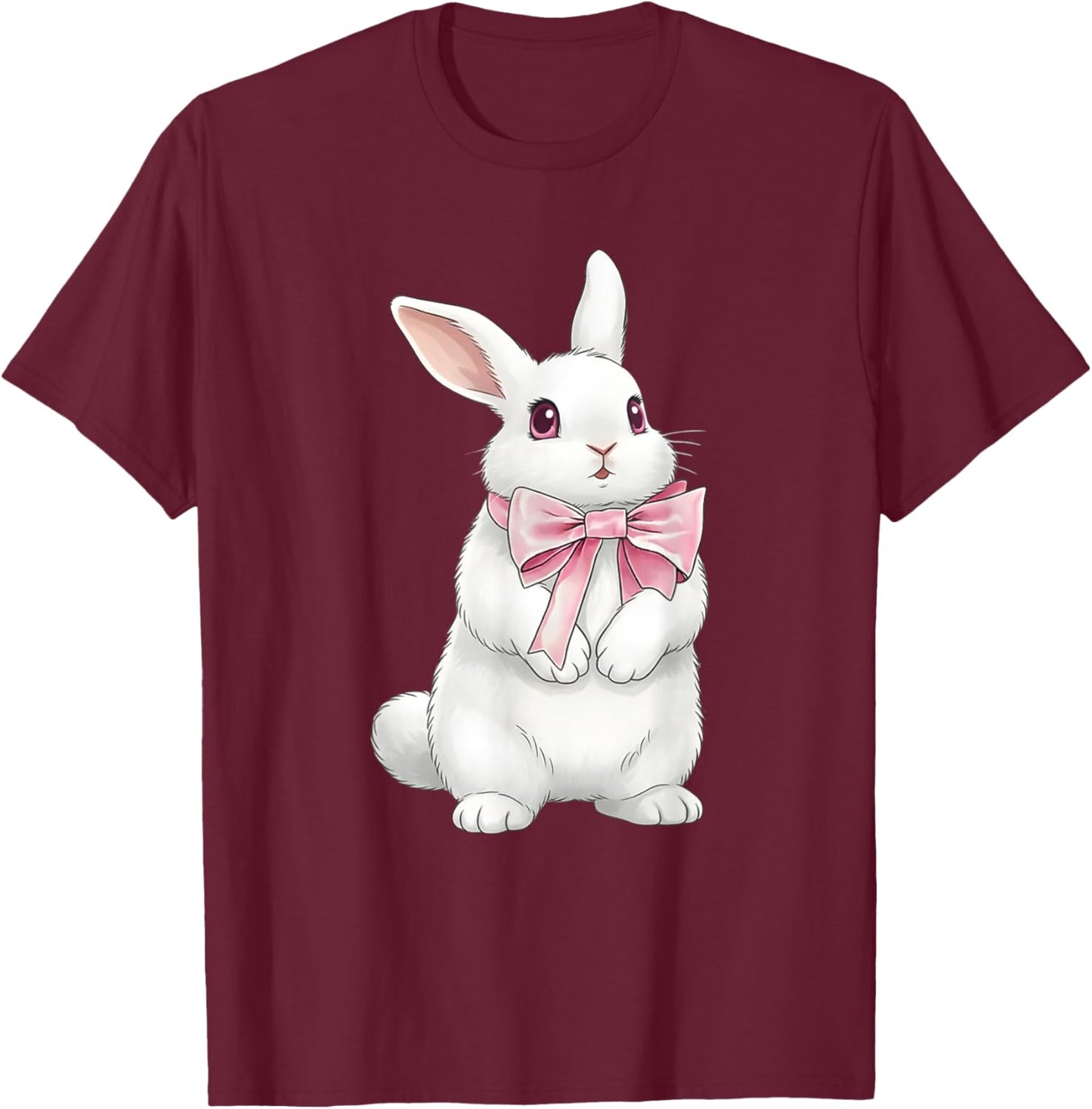 Coquette Bunny with Pink Ribbon Bow Funny Girls Valentine T-Shirt - T-Shirt | Maroon