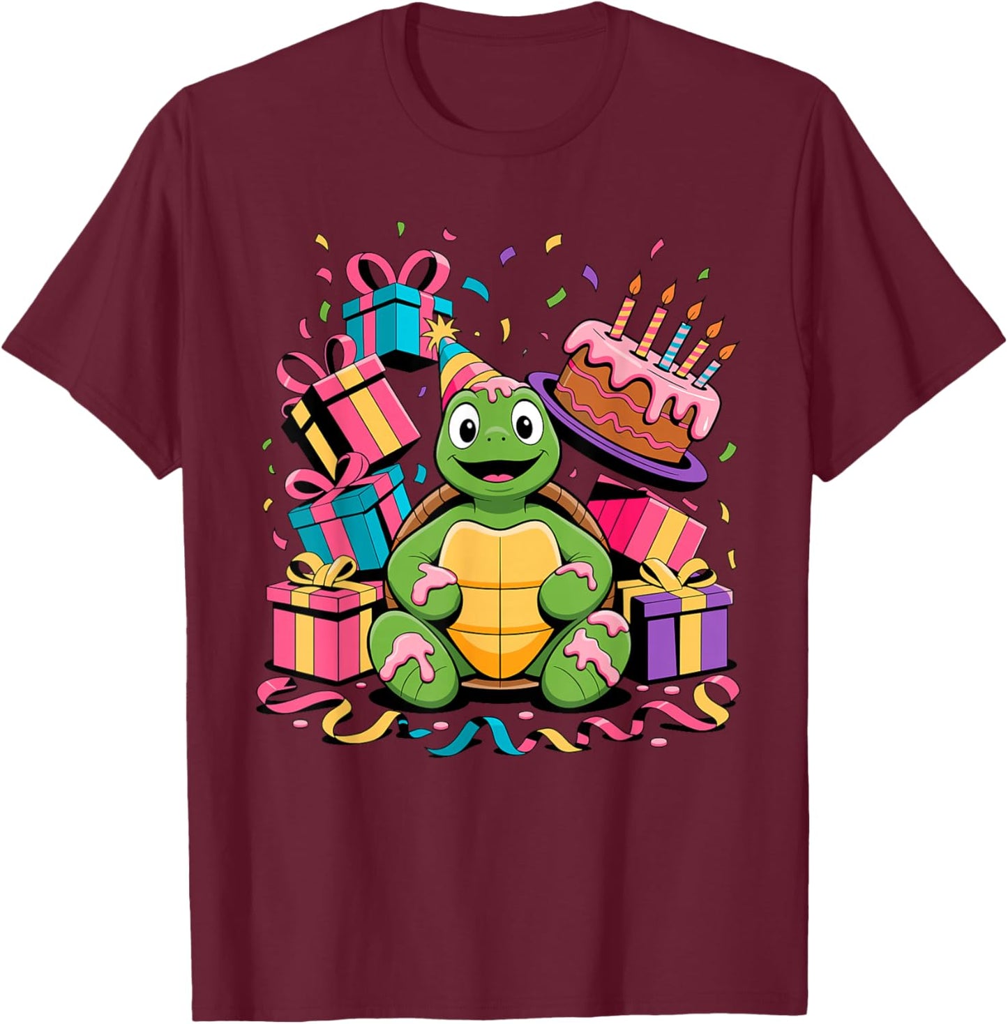 Sea Turtle Cakes Confetti Birthday Party Turtles T-Shirt - T-Shirt | Maroon