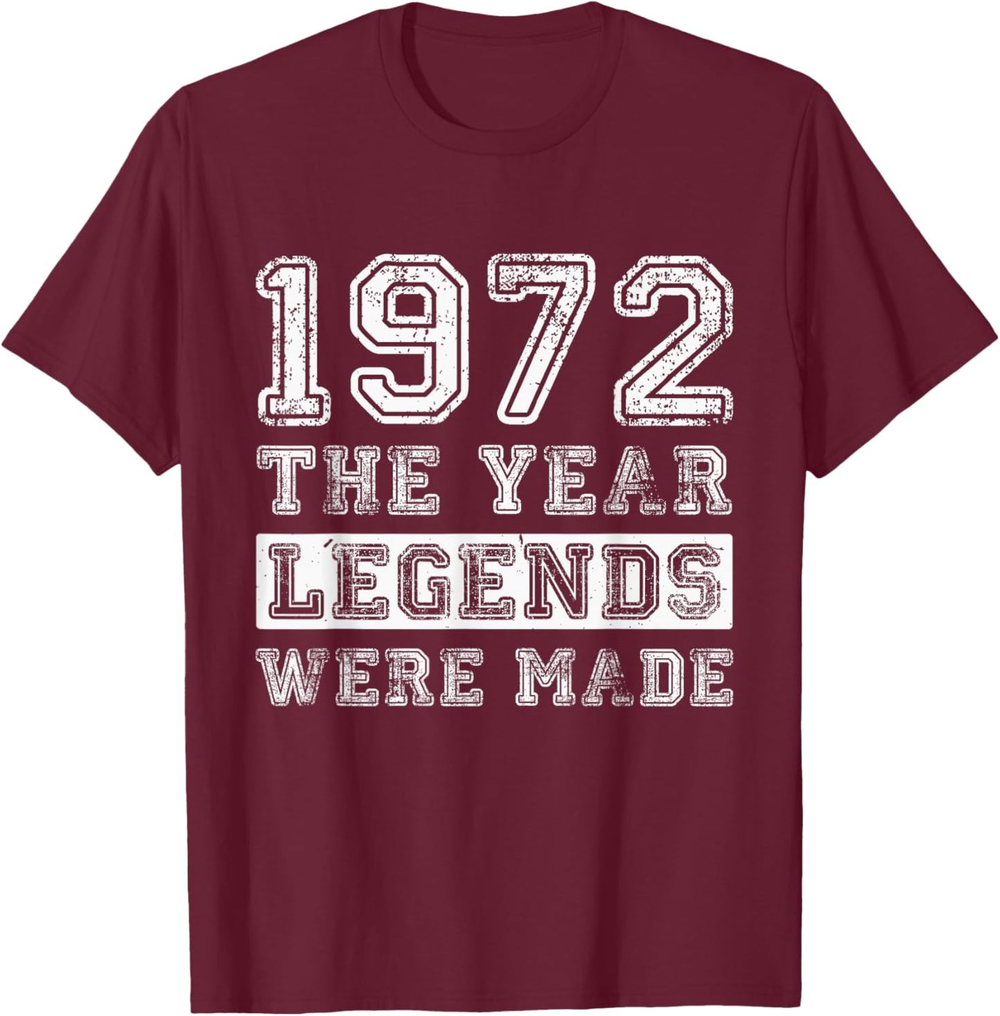Retro 1972 Legends were Made Distressed 54th Birthday T-Shirt - T-Shirt | Maroon