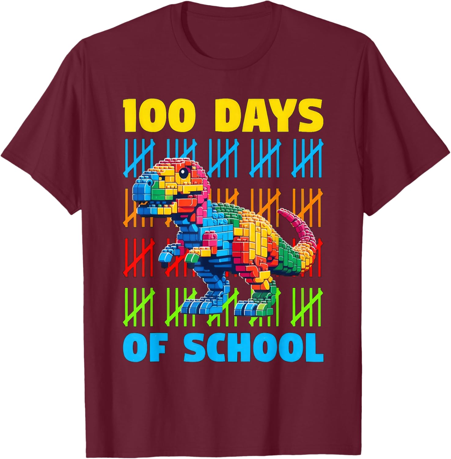 100 Days of School Dinosaur 100 Days Smarter 100th Day Kids T-Shirt - T-Shirt | Maroon