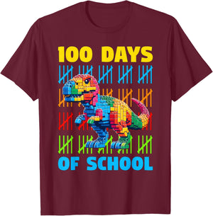 100 Days of School Dinosaur 100 Days Smarter 100th Day Kids T-Shirt - T-Shirt | Maroon
