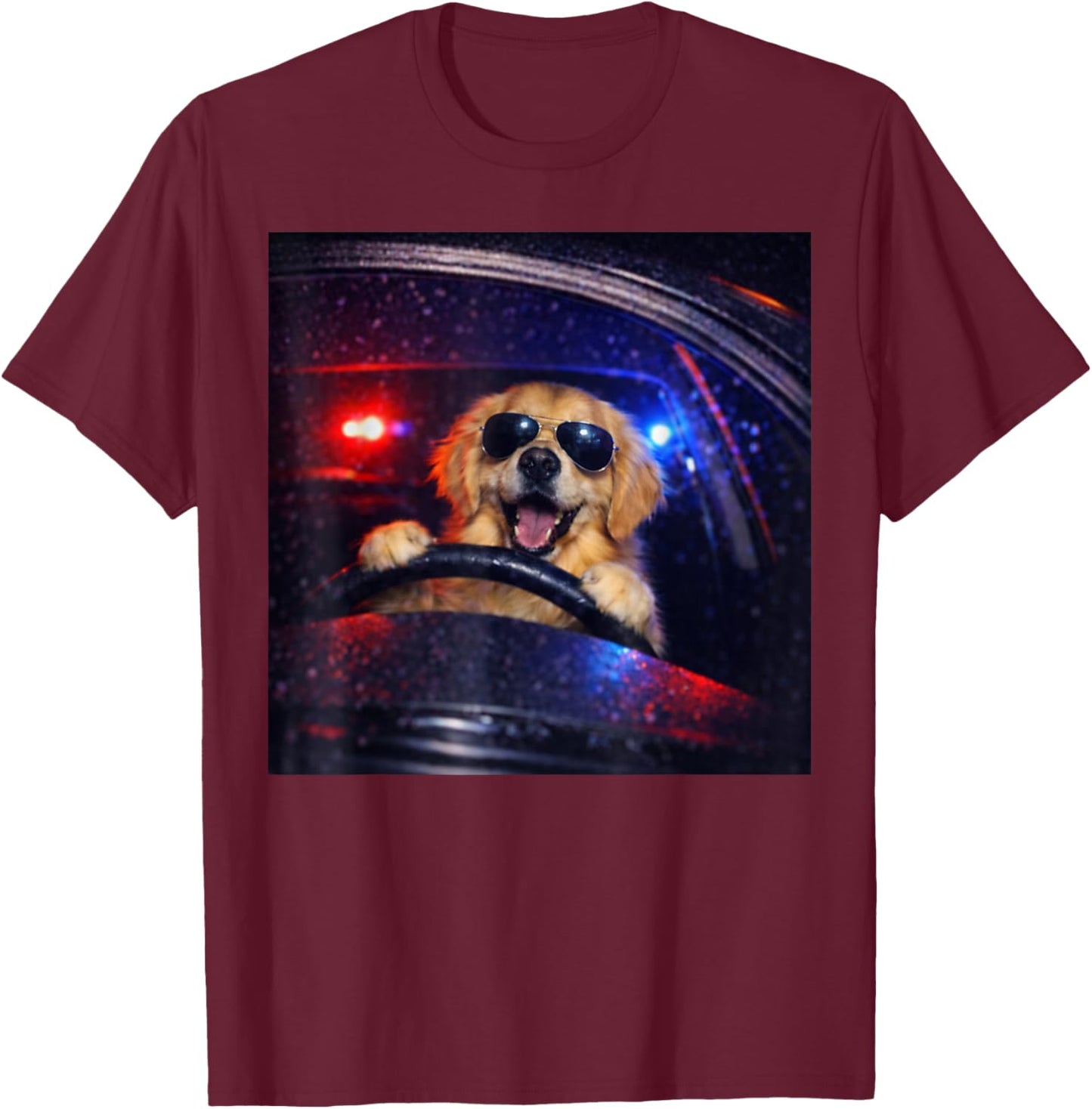 Funny Police Golden Retriever Driving Car Dog Meme Gen Z T-Shirt - T-Shirt | Maroon