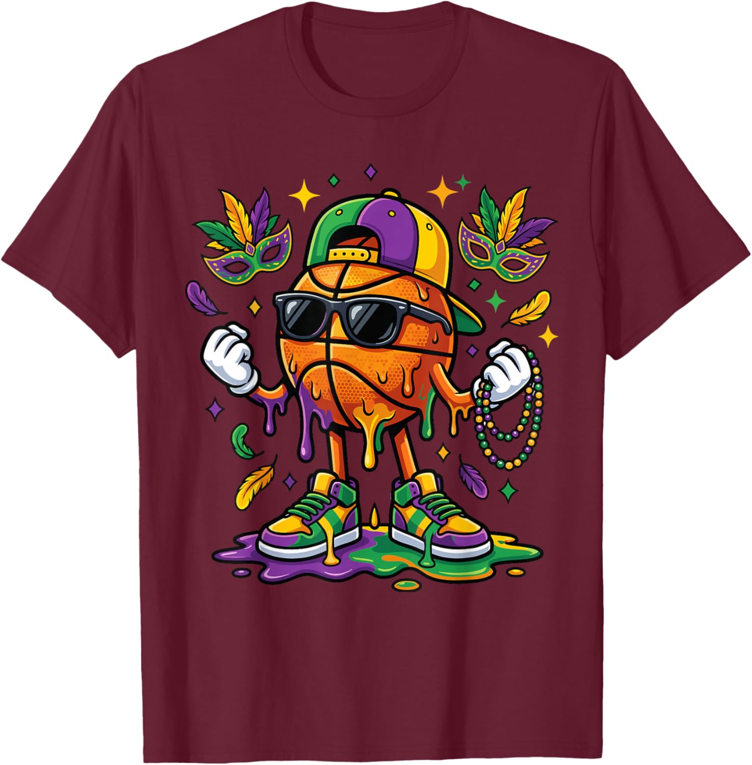 Basketball Ice Cream Drip Festival Carnival Mardi Gras Boys T-Shirt - T-Shirt | Maroon